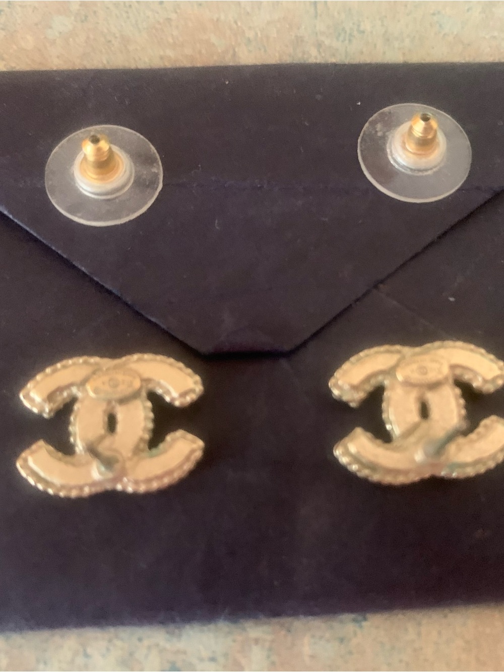 CHANEL Gold-Tone CC Logo Pearl-Trim Stud Earrings - Picture 6 of 7